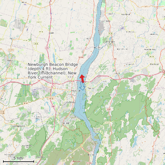 Map of Newburgh Beacon Bridge (depth 4 ft), Hudson River (midchannel), New York Current Prediction Station