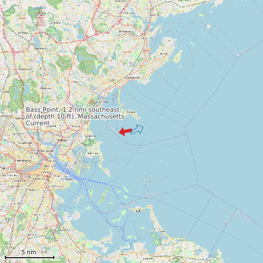 Map of Bass Point, 1.2 nmi southeast of (depth 10 ft), Massachusetts Current Prediction Station