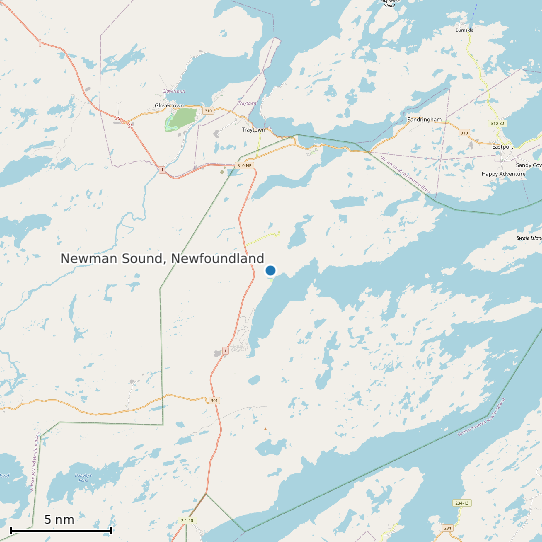 Map of Newman Sound, Newfoundland Tide Prediction Station