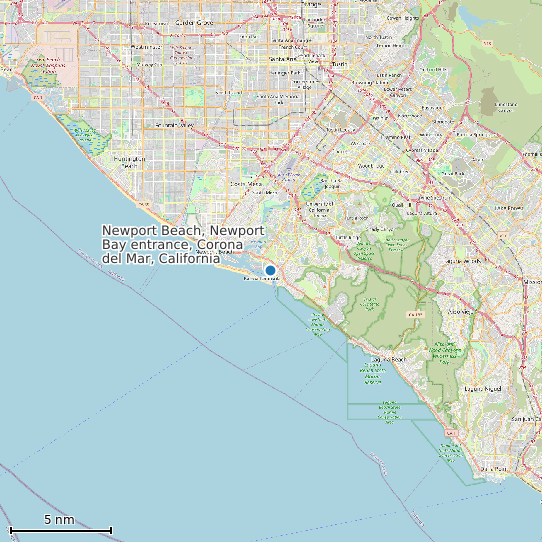 Map of Newport Beach, Newport Bay entrance, Corona del Mar, California Tide Prediction Station