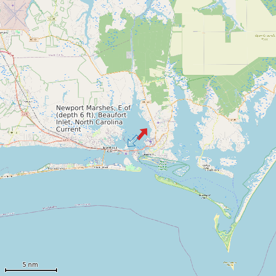 Map of Newport Marshes, E of (depth 6 ft), Beaufort Inlet, North Carolina Current Prediction Station