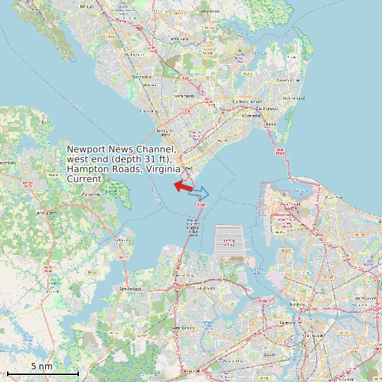 Map of Newport News Channel, west end (depth 31 ft), Hampton Roads, Virginia Current Prediction Station