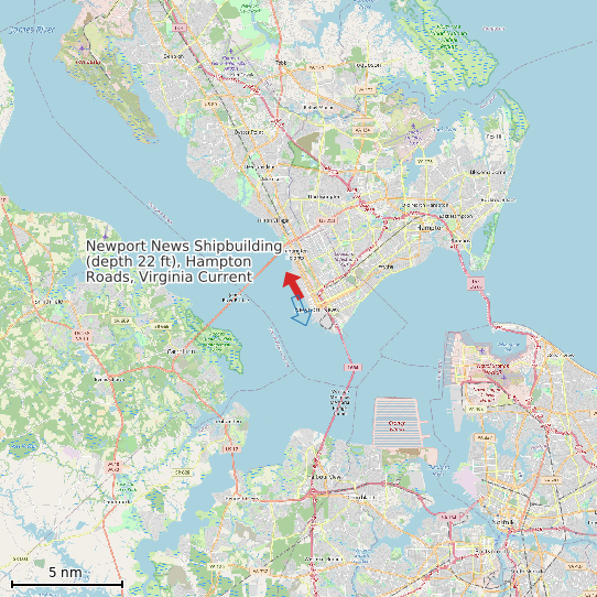 Map of Newport News Shipbuilding (depth 22 ft), Hampton Roads, Virginia Current Prediction Station