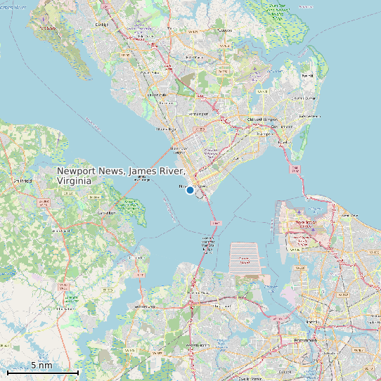 Map of Newport News, James River, Virginia Tide Prediction Station