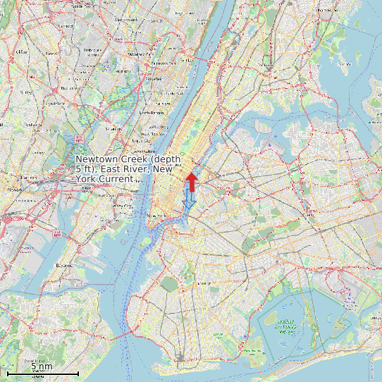 Map of Newtown Creek (depth 5 ft), East River, New York Current Prediction Station