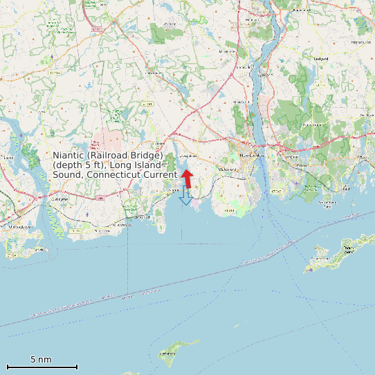 Map of Niantic (Railroad Bridge) (depth 5 ft), Long Island Sound, Connecticut Current Prediction Station