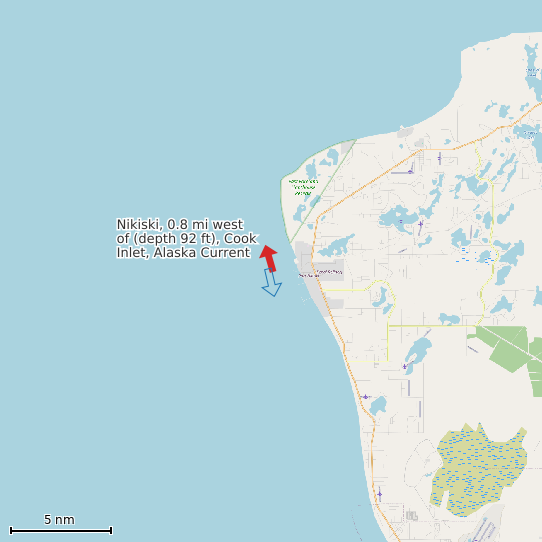 Map of Nikiski, 0.8 mi west of (depth 92 ft), Cook Inlet, Alaska Current Prediction Station