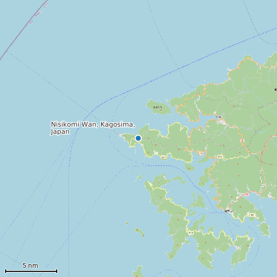 Map of Nisikomi Wan, Kagosima, Japan Tide Prediction Station