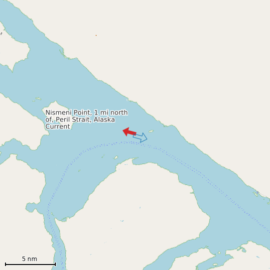 Map of Nismeni Point, 1 mi north of, Peril Strait, Alaska Current Prediction Station