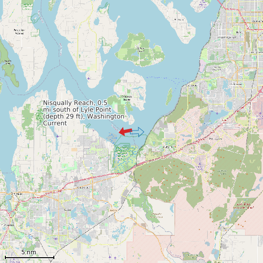 Map of Nisqually Reach, 0.5 mi south of Lyle Point (depth 29 ft), Washington Current Prediction Station