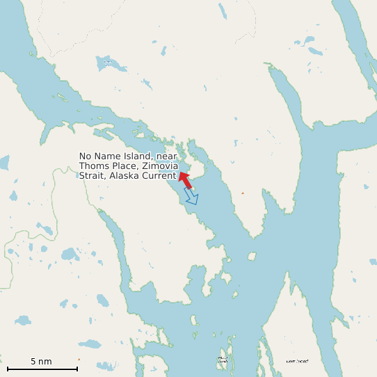 Map of No Name Island, near Thoms Place, Zimovia Strait, Alaska Current Prediction Station