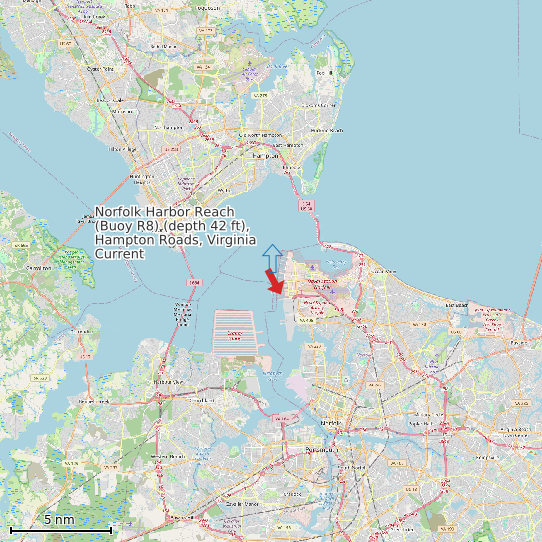 Map of Norfolk Harbor Reach (Buoy R8) (depth 42 ft), Hampton Roads, Virginia Current Prediction Station