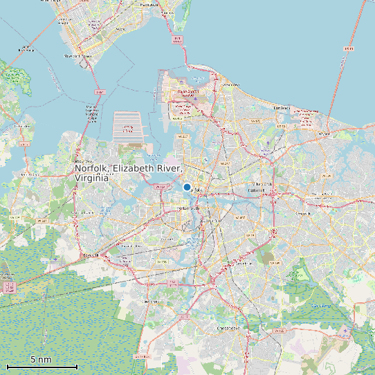 Map of Norfolk, Elizabeth River, Virginia Tide Prediction Station