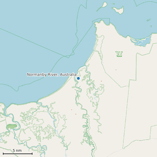 Map of Normanby River, Australia Tide Prediction Station