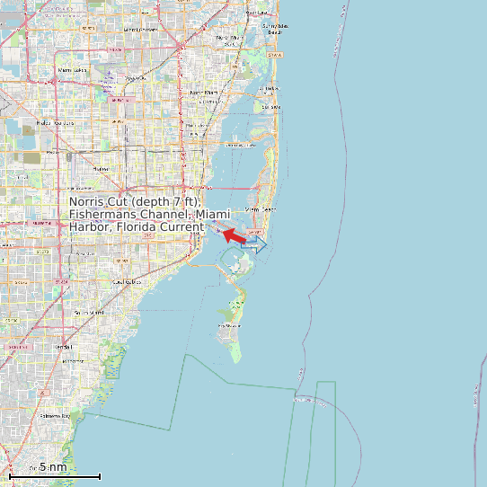 Map of Norris Cut (depth 7 ft), Fishermans Channel, Miami Harbor, Florida Current Prediction Station
