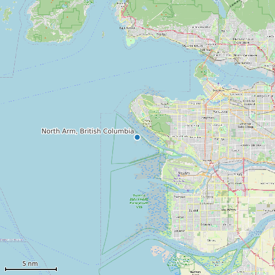 Map of North Arm, British Columbia Tide Prediction Station