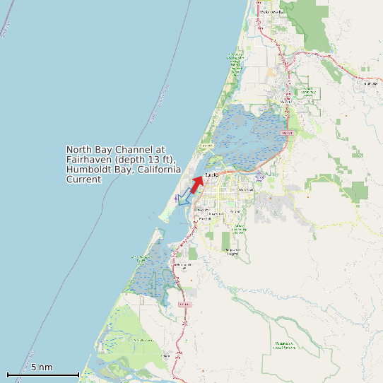 Map of North Bay Channel at Fairhaven (depth 13 ft), Humboldt Bay, California Current Prediction Station