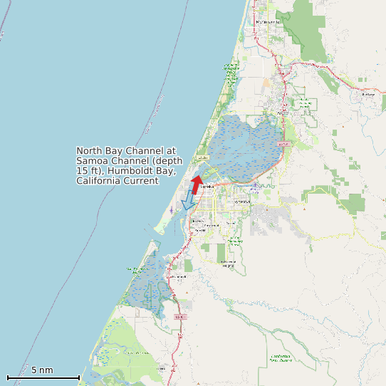 Map of North Bay Channel at Samoa Channel (depth 15 ft), Humboldt Bay, California Current Prediction Station
