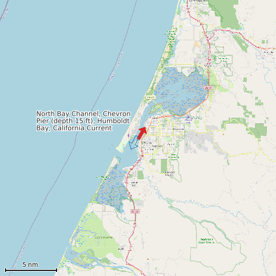 Map of North Bay Channel, Chevron Pier (depth 15 ft), Humboldt Bay, California Current Prediction Station