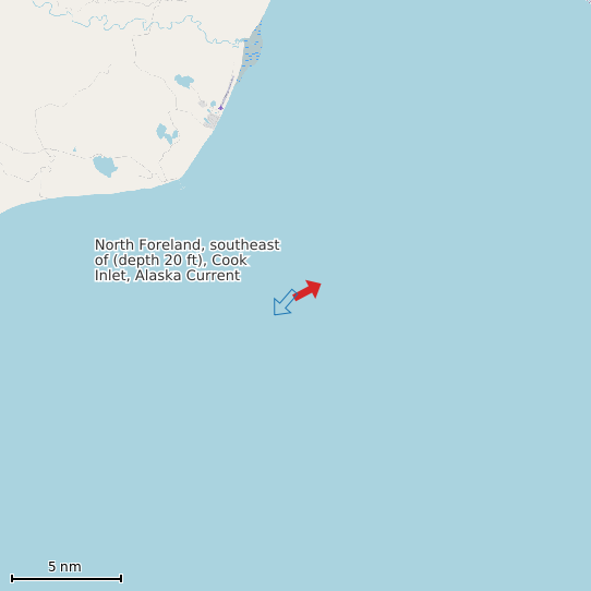 Map of North Foreland, southeast of (depth 20 ft), Cook Inlet, Alaska Current Prediction Station