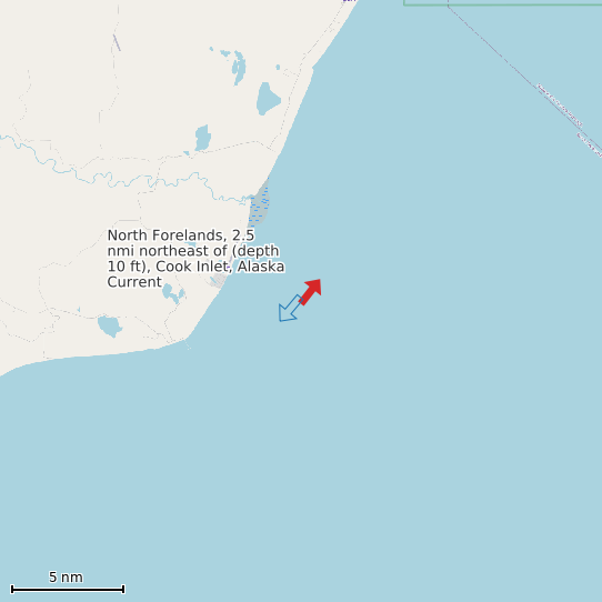 Map of North Forelands, 2.5 nmi northeast of (depth 10 ft), Cook Inlet, Alaska Current Prediction Station