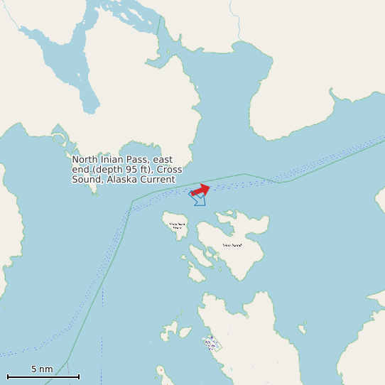 Map of North Inian Pass, east end (depth 95 ft), Cross Sound, Alaska Current Prediction Station