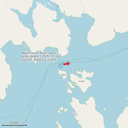 Map of North Inian Pass, west end (depth 135 ft), Cross Sound, Alaska Current Prediction Station