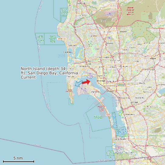 Map of North Island (depth 34 ft), San Diego Bay, California Current Prediction Station