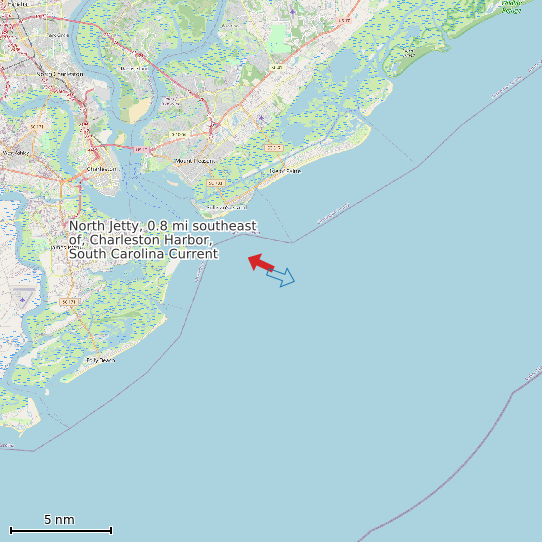 Map of North Jetty, 0.8 mi southeast of, Charleston Harbor, South Carolina Current Prediction Station