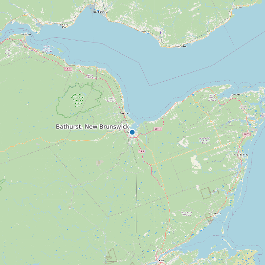 Map of Bathurst, New Brunswick Tide Prediction Station
