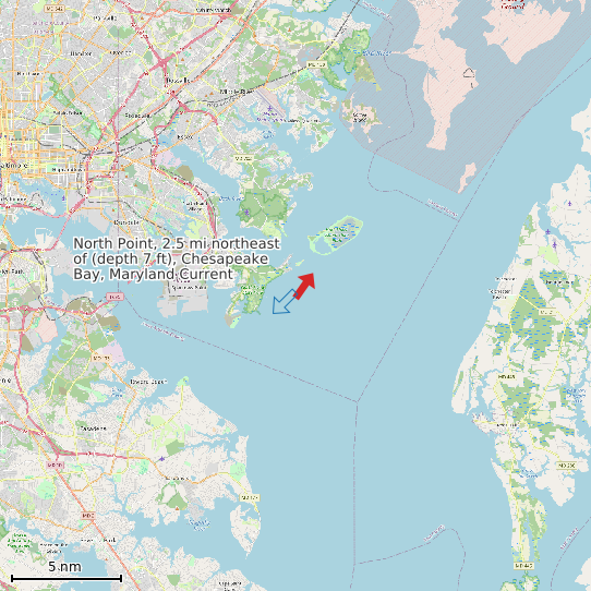 Map of North Point, 2.5 mi northeast of (depth 7 ft), Chesapeake Bay, Maryland Current Prediction Station