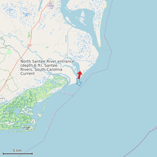 Map of North Santee River entrance (depth 6 ft), Santee Rivers, South Carolina Current Prediction Station