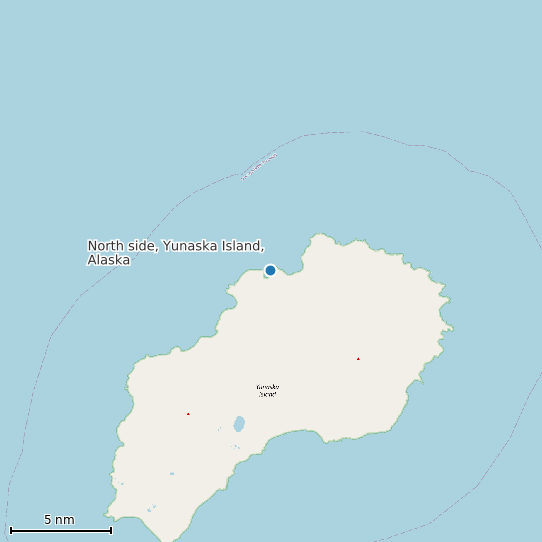 Map of North side, Yunaska Island, Alaska Tide Prediction Station