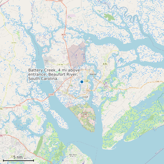 Map of Battery Creek, 4 mi above entrance, Beaufort River, South Carolina Tide Prediction Station