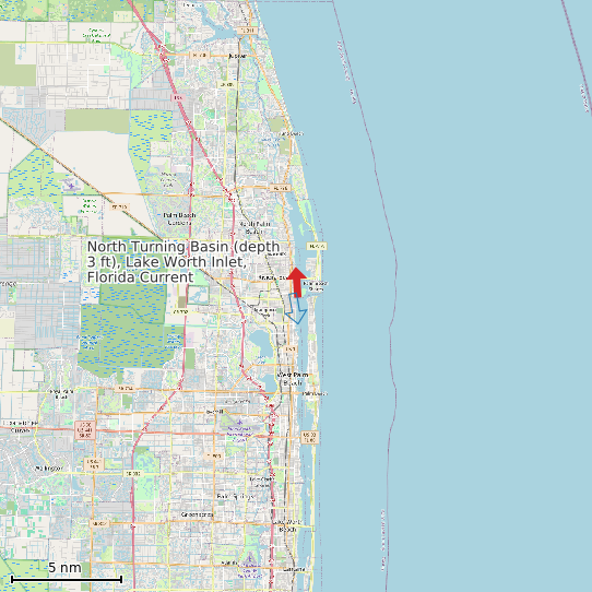 Map of North Turning Basin (depth 3 ft), Lake Worth Inlet, Florida Current Prediction Station