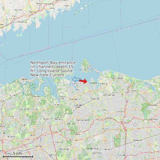 Map of Northport Bay entrance (in channel) (depth 15 ft), Long Island Sound, New York Current Prediction Station