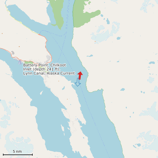 Map of Battery Point, Chilkoot Inlet (depth 241 ft), Lynn Canal, Alaska Current Prediction Station