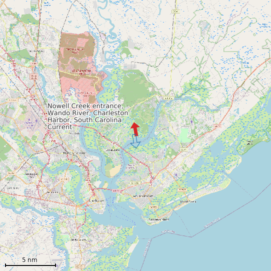 Map of Nowell Creek entrance, Wando River, Charleston Harbor, South Carolina Current Prediction Station