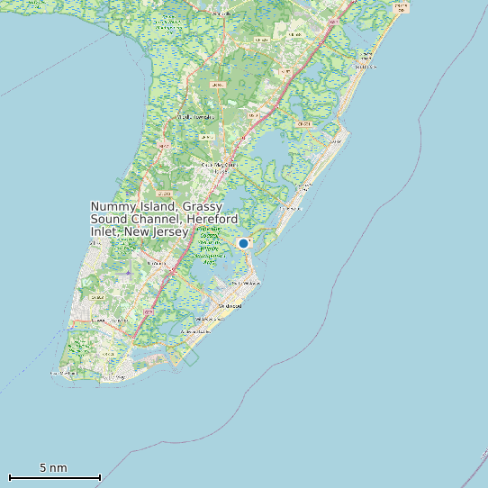 Map of Nummy Island, Grassy Sound Channel, Hereford Inlet, New Jersey Tide Prediction Station