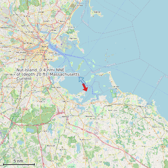 Map of Nut Island, 0.4 nmi NNE of (depth 20 ft), Massachusetts Current Prediction Station