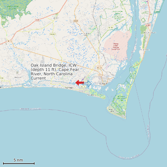 Map of Oak Island Bridge, ICW (depth 11 ft), Cape Fear River, North Carolina Current Prediction Station