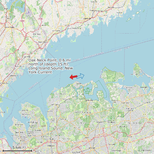 Map of Oak Neck Point, 0.6 mi north of (depth 15 ft), Long Island Sound, New York Current Prediction Station