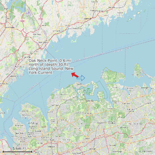 Map of Oak Neck Point, 0.6 mi north of (depth 30 ft), Long Island Sound, New York Current Prediction Station