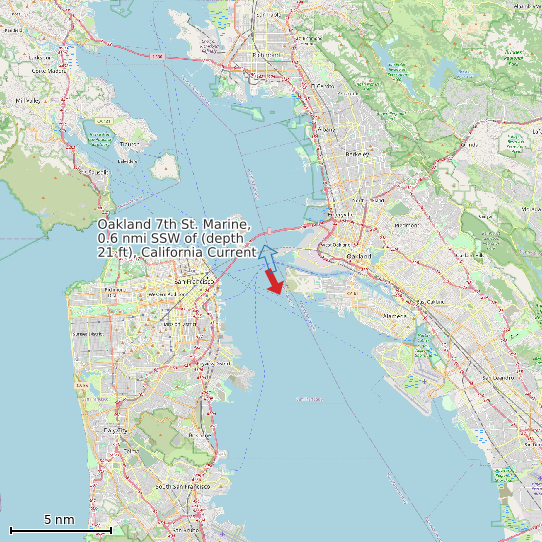 Map of Oakland 7th St. Marine, 0.6 nmi SSW of (depth 21 ft), California Current Prediction Station