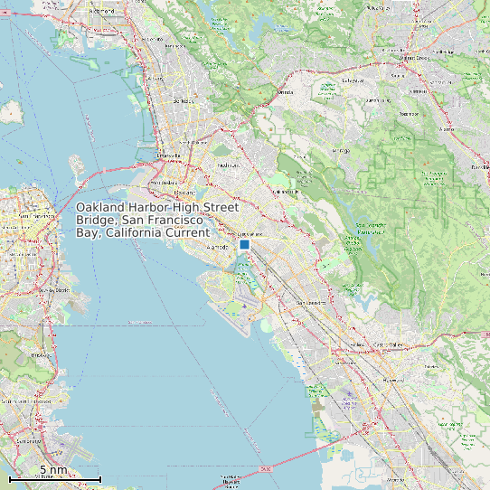 Map of Oakland Harbor High Street Bridge, San Francisco Bay, California Current Prediction Station