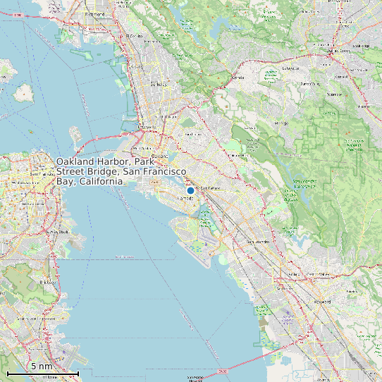 Map of Oakland Harbor, Park Street Bridge, San Francisco Bay, California Tide Prediction Station