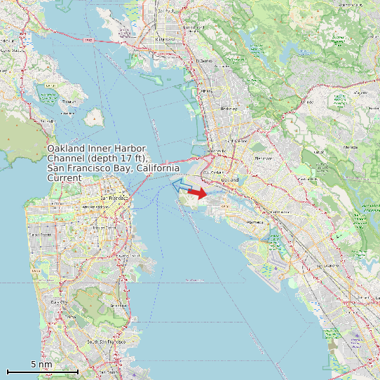 Map of Oakland Inner Harbor Channel (depth 17 ft), San Francisco Bay, California Current Prediction Station