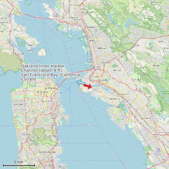 Map of Oakland Inner Harbor Channel (depth 4 ft), San Francisco Bay, California Current Prediction Station