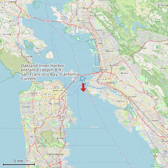 Map of Oakland Inner Harbor entrance (depth 8 ft), San Francisco Bay, California Current Prediction Station