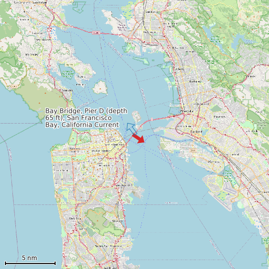 Map of Bay Bridge, Pier D (depth 65 ft), San Francisco Bay, California Current Prediction Station